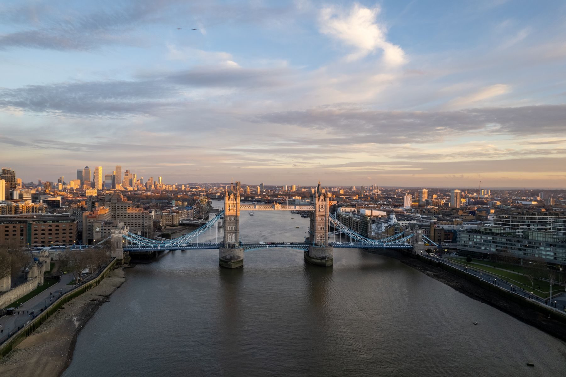 Tower Bridge and the London skyline at dusk