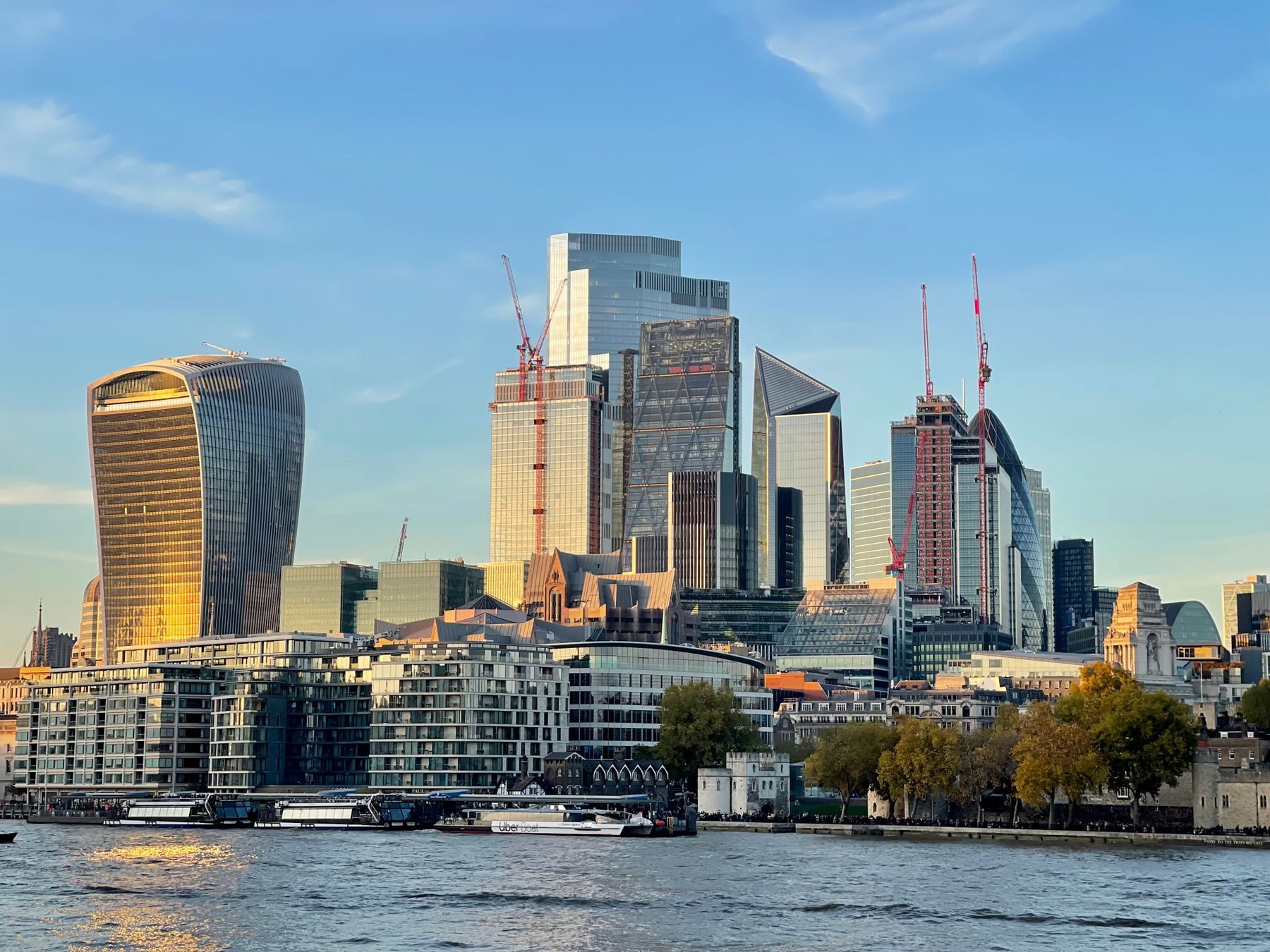 Riverside towers on the north bank of the Thames in London
