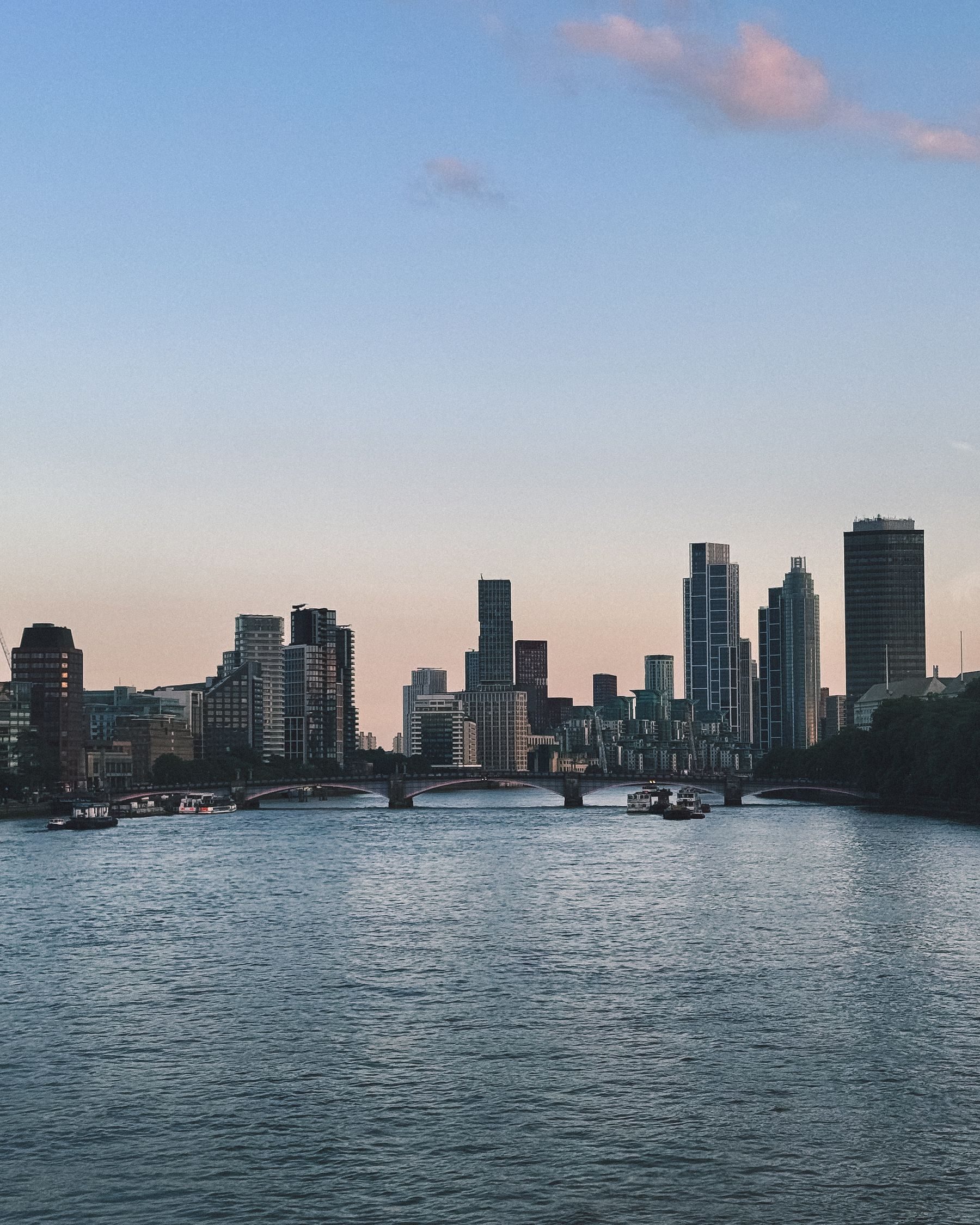 London skyline and the River Thames at sunset