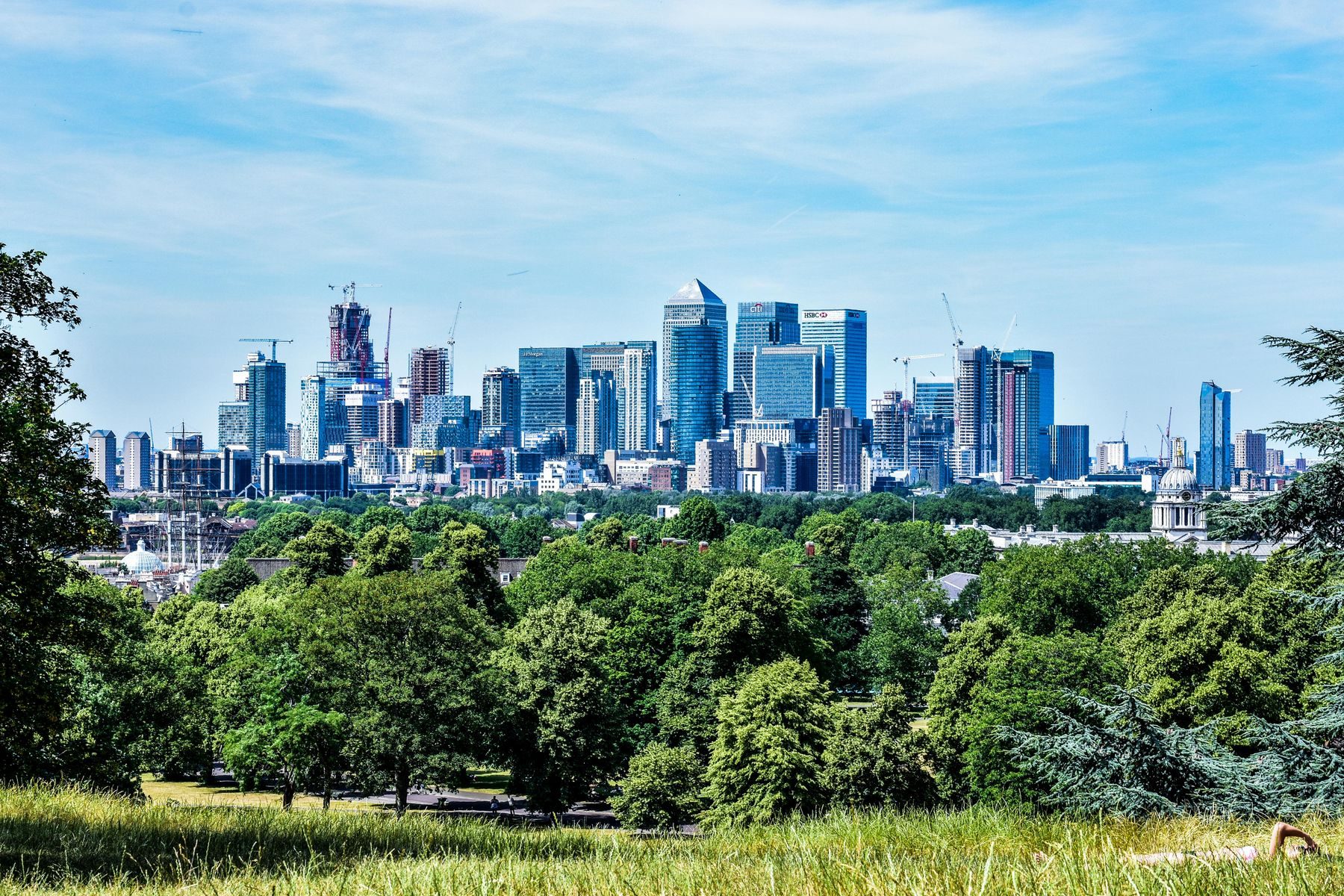 London skyline seen across the trees of Greenwich Park