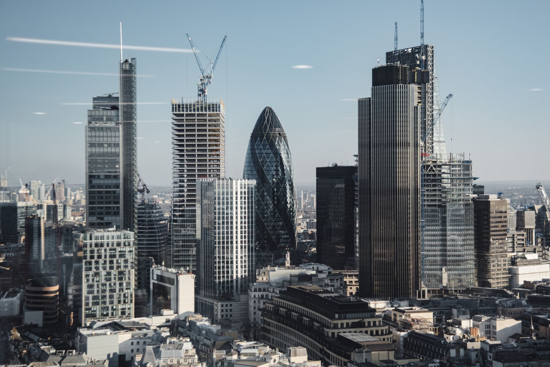 Mirrored glass facades in the financial district of the City of London